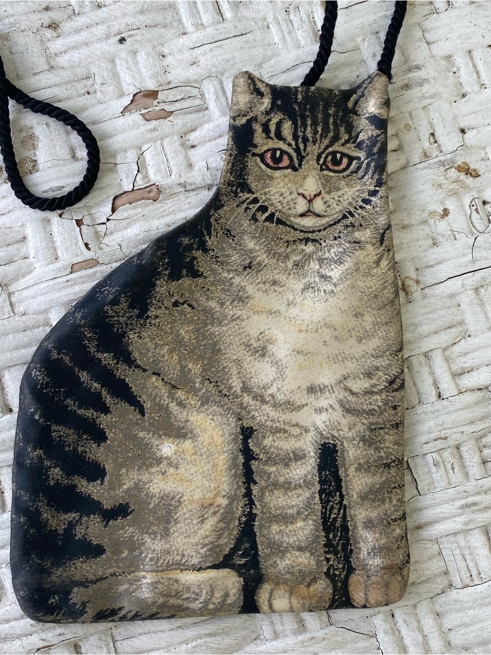 Decorative Silkscreen Tabby Cat-Shaped Crossbody Pouch - Unbranded